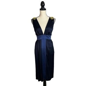 Vera Wang Lavender Label Womens Formal Dress Size 12 Navy Silk Jewel Gem NEW